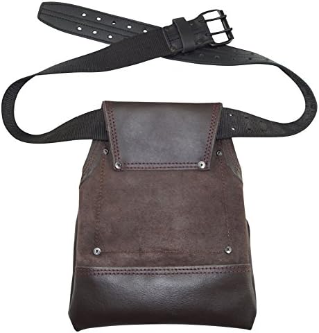 Grintex OS2221 10 Bolsa de couro curtido com óleo de bolso e bolsa de ferramentas Bolsa marrom escura com cinto de 2 ”para construtor/eletricista/encanador