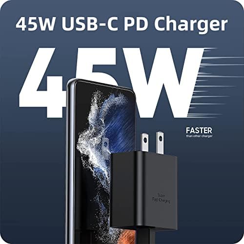Sisyphy 45W GaN Surface Pro USB C Chager, Surface Conecte-se ao pacote de cabos de carregamento USB-C fêmea com carregador PD GAN USB-C 45W e cabo USB-C de 5 pés, entrega de energia com PD3.0 QC3.