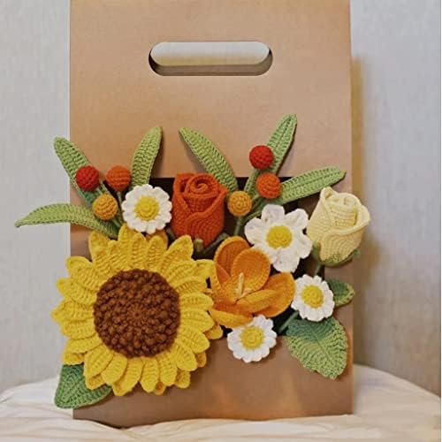 Bouquet de girassol artesanal WSSBK terminado caseiro de lã para enviar namorada presente de aniversário