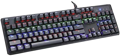 Teclado de jogo DSQCAI com vários efeitos de iluminação, teclado com fio de multimídia ergonômica retroilumado RGB com 104 chaves, interface USB