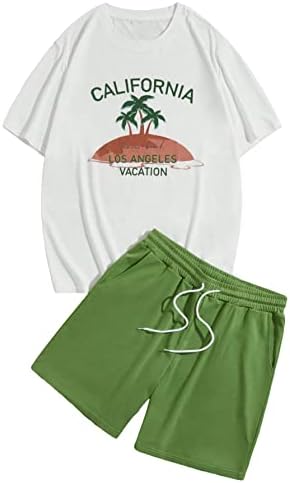 Gorglitter masculino de 2 peças de traje de palmeira impressão de palmeira de manga curta Camiseta e shorts de pista