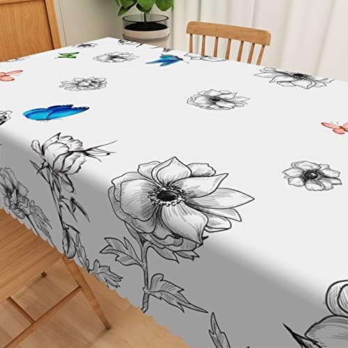 Tocada de mesa de primavera JNWKGN, borboletas coloridas embelezadas em toalha de mesa floral em preto e branco, suprimentos decorativos