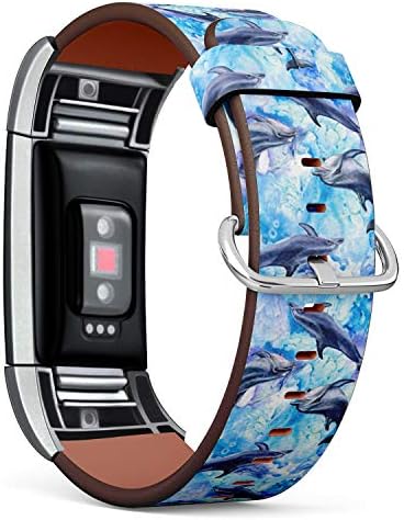 Compatível com Fitbit Charge 2 - Pulseira de pulseira de pulseira de relógio de couro com fecho de aço inoxidável e adaptadores