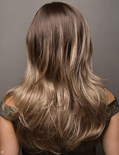 Rennershow Ombre Brown Wavy perucas para mulheres perucas de cabelo sintético em camadas 22 polegadas marrom escuro a marrom claro parte de peruca