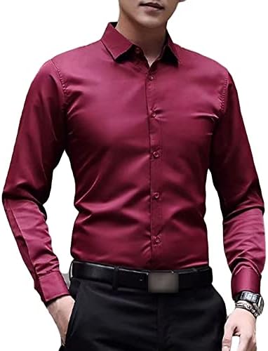 Camisa clássica de vestido clássico casual leve masculino, camisetas de manga longa e de manga comprida