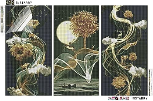 Instarry 5D Diamond Pintura de diamante Full Drill Triptych Elk e Moon Rhinestones Borderyer Home Decor Art Kit 53.1x23,6