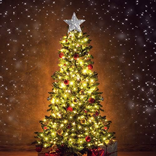 Maiago 10 polegadas Treça de Natal Topper com 20 luzes LED, Decorações de árvores de Natal de metal prateado para festas