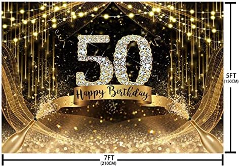 AIBIIN 7x5ft Feliz 50º aniversário de 50º aniversário da bandeira de aniversário de ouro preto Gold