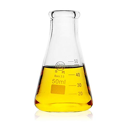 Deschem 2pcs 50ml, frasco de vidro Erlenmeyer, garrafa cônica de laboratório