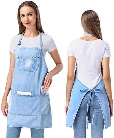 Avental de jeans de algodão com bolsos unissex ajustáveis ​​para cozinhar aventais de avental bibron jean para cozinhas
