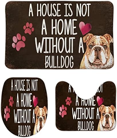 3pcs Uma casa não é uma casa sem um bulldog, ferrugem, casa, estampas de pata, rosa pêssego, adorável, amor, coração, dizendo,