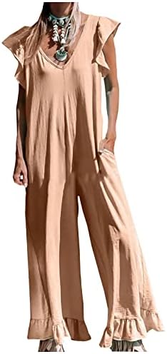 macacões hopolsy para mulheres folggy Deep V Neck Ruffled Large Levesuit Summer Summer Beach Sexy Sely Solid Color