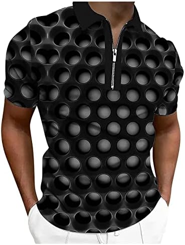 Camisa de colarinho de colarinho masculino camisa de golfe Óptica turndown 3d estampa de rua ao ar livre de mangas curtas com zíper roupas de impressão