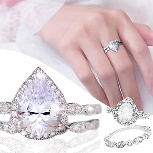 Novo fêmea de borda de anel de zircão em forma de pêra em forma de pêra para o anel de noivado jóias de noivado de casamento