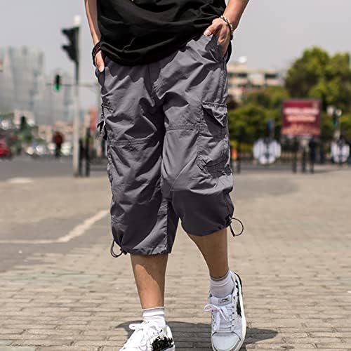 Shorts de carga para homens, moda masculina de cintura médio da cintura sólida bolsos externos de cor ao ar livre