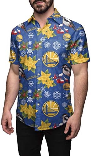 Camisa de botão tropical floral da NBA da NBA foco