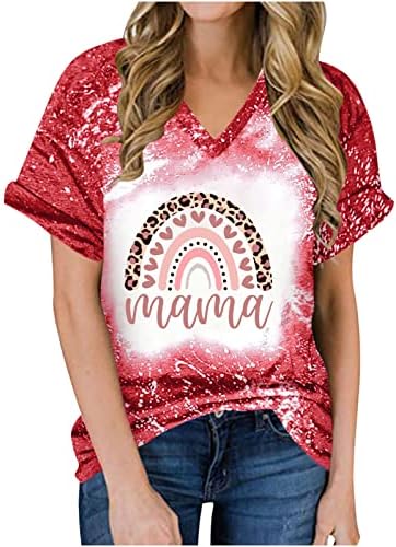 Mulher Baseball Mama camisa engraçada mama letra impressão branqueada camiseta v pesco