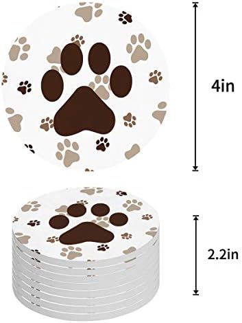 Coasters de cães para bebida pata de cachorro Impressões Design absorvente montanha -russa de cerâmica com cortiça de volta