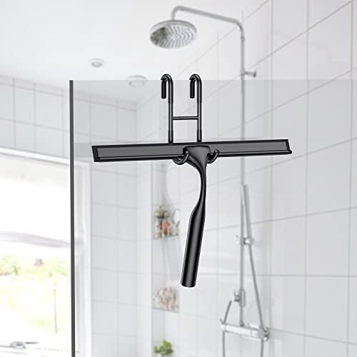 Conjunto preto de pisada de chuveiro de aço inoxidável de 14 polegadas, inclua gancho da porta do chuveiro, gancho adesivo e lâmina
