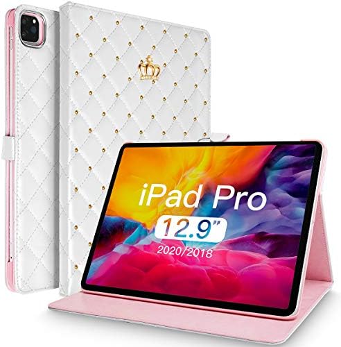 Topwin iPad Pro de 12,9 polegadas, Crown Design Bling Diamond PU Couro Smart Auto Sleep/Wake Kickstand Caixa Flip à prova