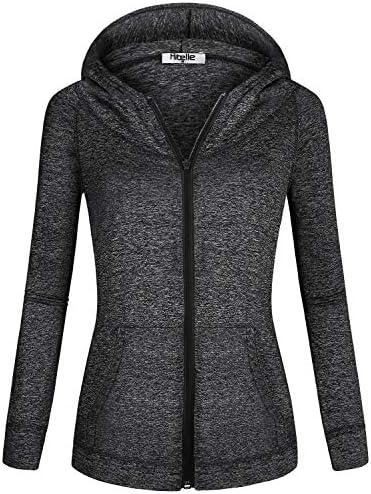 Hibelle feminino full-zip lined hap capuz esportes moletons com bolsos práticos e bolso interno