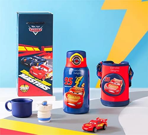 Everyday Delights Cars Lightning McQueen Aço inoxidável garrafa de água com copo, palha e bolsa 620ml