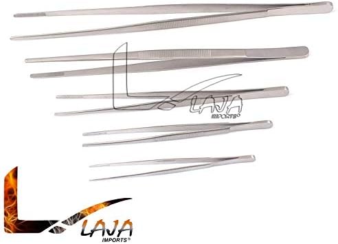 Laja Importa 5 peças Tweezer Conjunto de aço inoxidável Tweezers reto pinça de grama planta Tweezers com pontas serrilhadas
