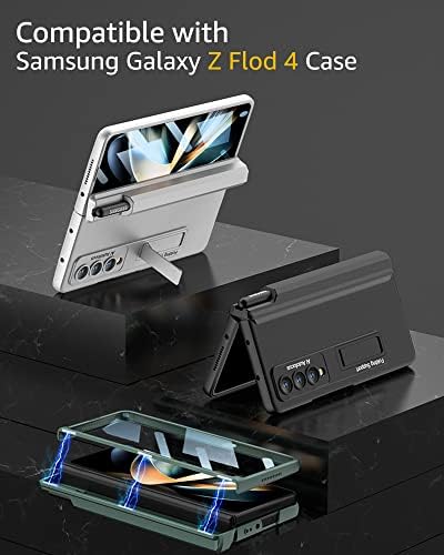 Caso para Samsung Galaxy Z Fold 4 com protetor de dobradiça magnética & s caneta caneta, kickstand ajustável embutido e protetor de tela PC Tampa de choque com tudo incluído para Z Fold 4 5g, verde