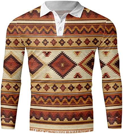 XXBR MEN CHAMISTAS Polo de manga comprida botão de placket henley camisa retrô étnico asteca geométrica impressão casual tops