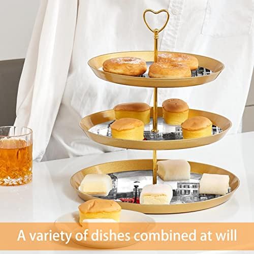 Torre de sobremesa de exibição de cupcakes, plástico de 3 pastelaria em camadas, suporte de ouro, retro sobremesa Torre Treat