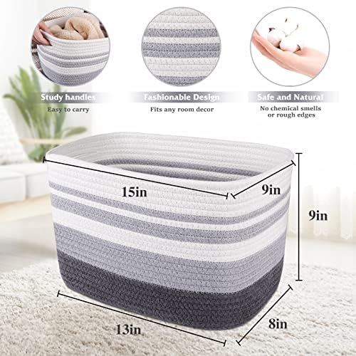 Pacote de cesta de armazenamento de Wiselife 2, cesta de lavanderia, cesto de cobertor, cesta de corda de algodão e cestas