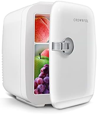 Mini geladeira coroada, 4 litros/6 pode mais fria e mais quente geladeira para cuidados com a pele, cosméticos, bebidas,