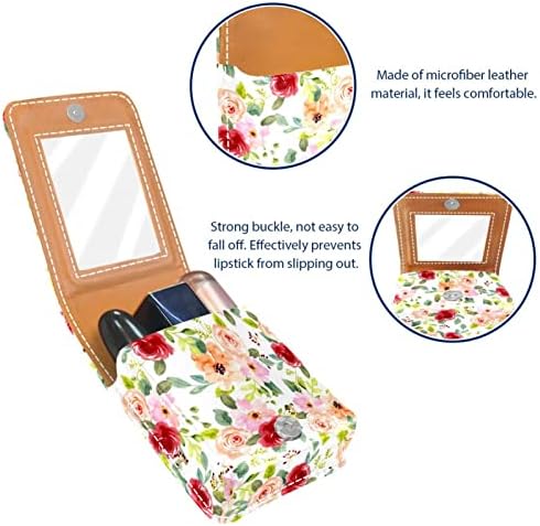 Caixa de batom de Oryuekan, bolsa de maquiagem portátil fofa bolsa cosmética, organizador de maquiagem do suporte do batom, flores pastores vintage rosa floral