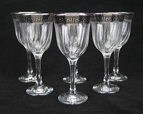 Cristalleria decoração italiana Cálice de bebidas de água cristalina, 12 onças. Chave grega de platina prateada Ornamento, fabricado