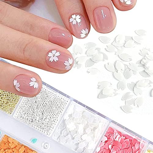 Cherry Blossoms unha lantejoulas, 6 grades sakura petal 3d unhas lantejas de unhas, lantejas de glitter de unhas para decoração