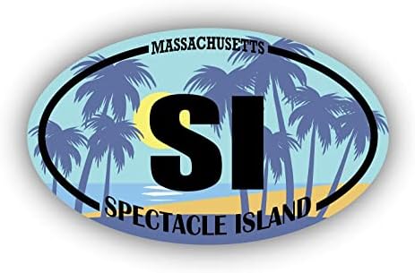 Si Spectacle Island Massachusetts | Adesivos de referência à praia | Oceano, mar, lago, areia, surf, paddleboarding | Perfeito para carros, janelas, laptops, frascos, garrafas de água, bagagem