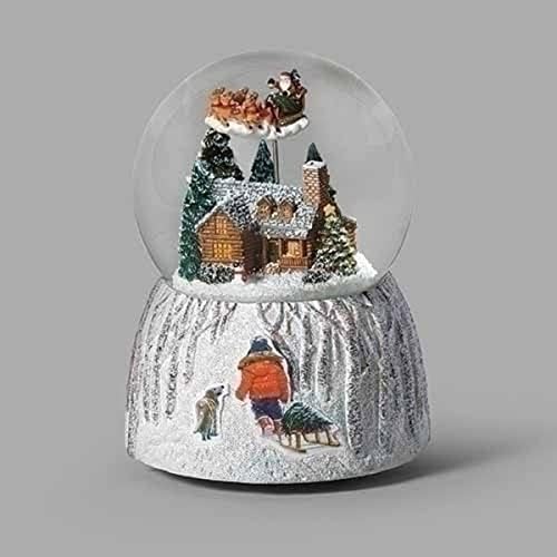 Roman 5,75 Papai Noel musical sobre a cabine Dome Christmas Snow Globe Tablop Decor
