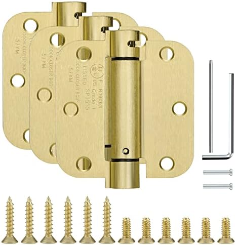 Haliwu/portas dobradiças, portas de fechamento de fechamento dobradiças da porta de latão Cetinas de portas de latão com cantos de raio de 5/8 , 3 pacote 3-1/2 polegadas