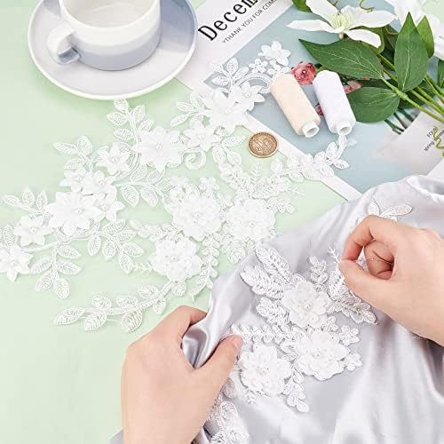 BENECREAT 2 par de manchas de renda de flor bordadas, brancos de bordado floral renda apliques costurar em remendos para vestido de noiva Diy Roupas