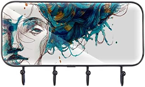 Vioqxi aquarela abstrata menina montada em parede rack com 4 ganchos, ganchos autônomos para pendurar roupas, chaves, toalhas,