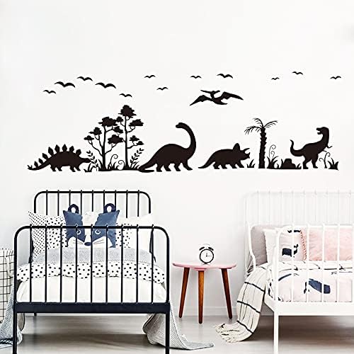 Adesivo de decalque de parede de tamanho grande dinossauro animal floresta árvore de pássaro decoração de casa quarto