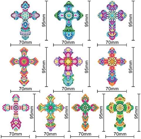 Lusandy Colorful Cross Diamond Painting Pinging Pinging, 12pcs Diam Diamond Art Ornamentos pendurados Tags de embrulho