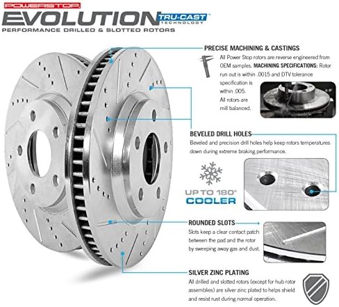 Power Stop K5637 Frente e traseira Z23 PADS de freio de fibra de carbono com kit de rotores de freio perfurados e com