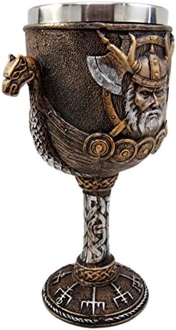Atlantic colecionáveis ​​mitologia nórdica Viking Odin Warlord Dragon Longship 8oz Resin Wine Goblet Chalice com revestimento de aço inoxidável