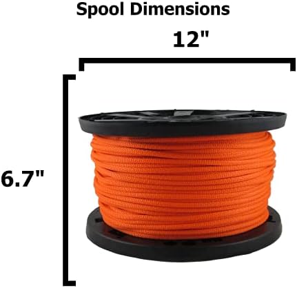 Cupro de poliéster de laranja de néon de 1/4 de polegada - bobo de 500 pés | Braid sólida - alta visibilidade - UV e resistência