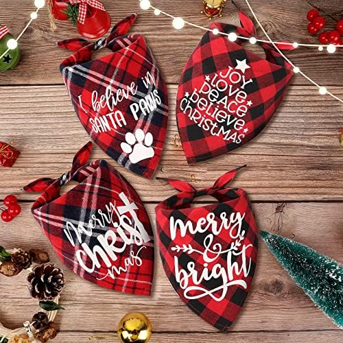 4 Pacote Bandanas de cães de Natal - Triângulo clássico Feliz Natal impressão de impressão de Natal Pet Bibs Bibs Likeief Gifts