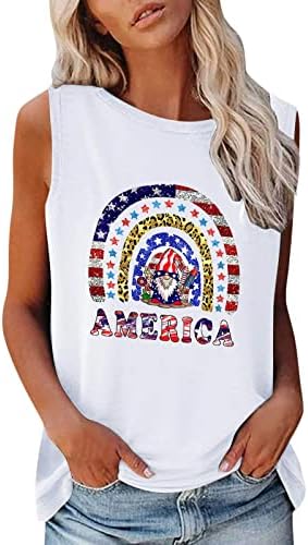 4 de julho Camisas Tampo Tampo para mulheres American Flag Summer Summer Casual Camisa sem mangas estrelas