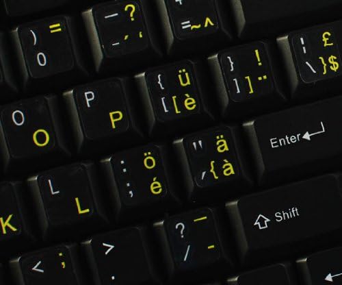 Adesivo de teclado suíço com um fundo transparente de letras amarelas para desktop, laptop e notebook