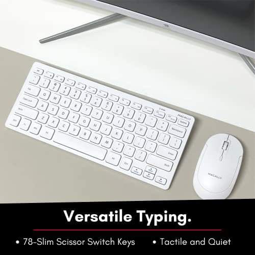 Macally 2.4g Teclado sem fio pequeno - teclado ergonômico e confortável do computador - teclado compacto esbelto para laptop ou PC, tablet, TV, viagens - plug & play mini teclado externo USB sem fio - branco