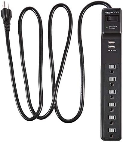 Basics 6 Outlet Surge Protector Power Strip com 2 portas USB - 1000 Joule, Black & 10 pés de extensão - 13 amperes, 125V -